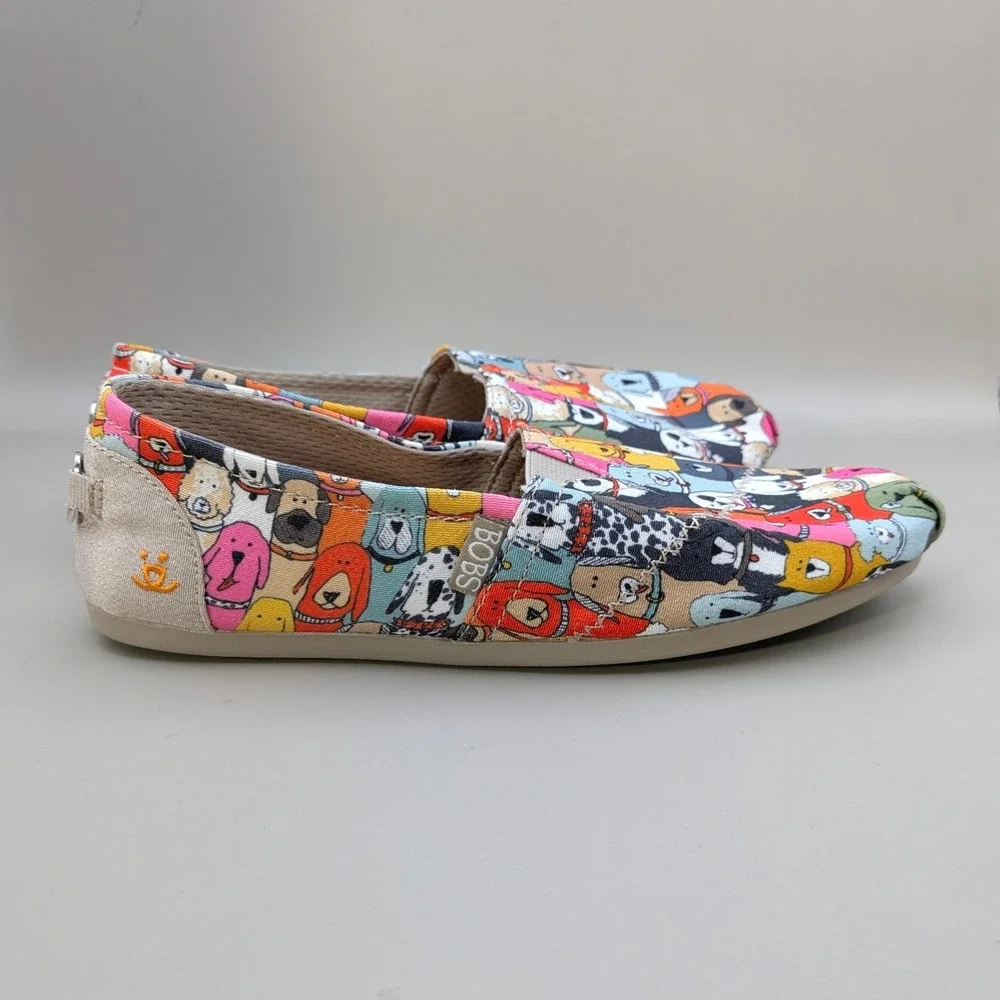 Bobs Skechers Dog Woof Party 34389 Multi Color Cartoon Comfort Sneakers Womens 7